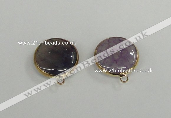 NGC391 18mm flat round agate gemstone connectors wholesale