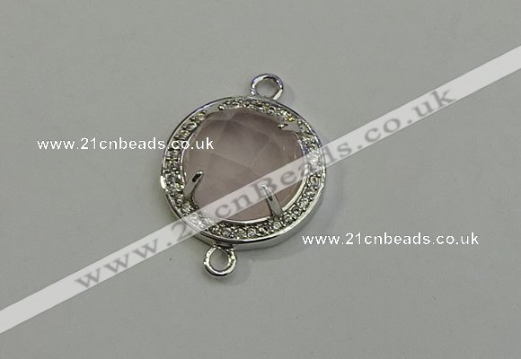 NGC5017 20mm flat round rose quartz with rhinestone connectors