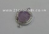 NGC5018 20mm flat round amethyst with rhinestone connectors