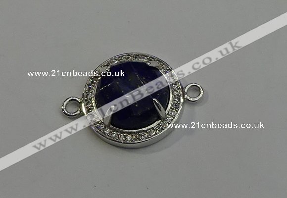 NGC5022 20mm flat round lapis lazuli with rhinestone connectors