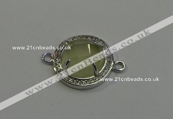 NGC5023 20mm flat round lemon quartz with rhinestone connectors