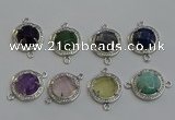 NGC5025 20mm flat round mixed gemstone connectors wholesale