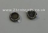 NGC5043 12mm - 14mm flat round druzy agate with rhinestone connectors