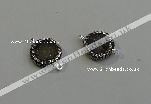 NGC5043 12mm - 14mm flat round druzy agate with rhinestone connectors