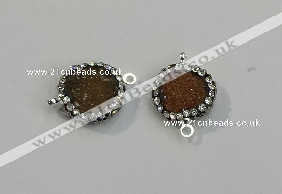 NGC5044 12mm - 14mm flat round druzy agate with rhinestone connectors