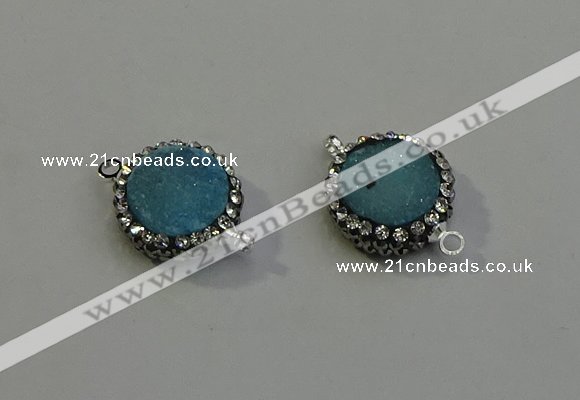 NGC5046 12mm - 14mm flat round druzy quartz with rhinestone connectors