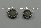 NGC5048 12mm - 14mm flat round druzy quartz with rhinestone connectors