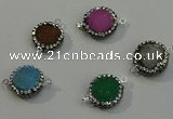 NGC5050 12mm - 14mm flat round druzy quartz with rhinestone connectors