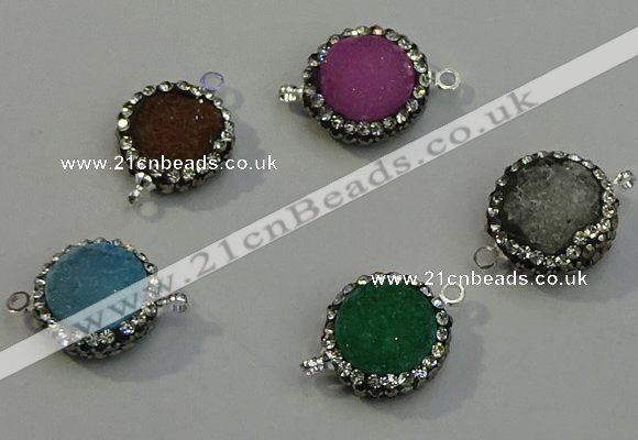 NGC5050 12mm - 14mm flat round druzy quartz with rhinestone connectors