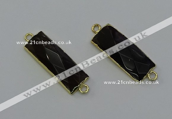 NGC5081 12*30mm - 15*30mm faceted rectangle smoky quartz connectors