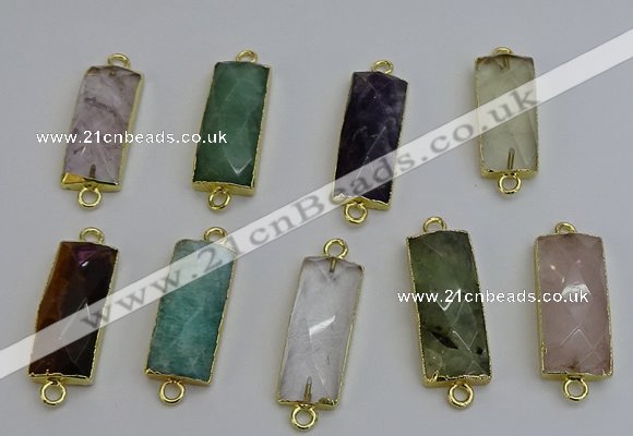 NGC5092 12*30mm - 15*35mm faceted rectangle mixed gemstone connectors