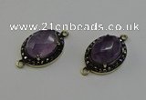 NGC5127 16*20mm oval amethyst gemstone connectors wholesale