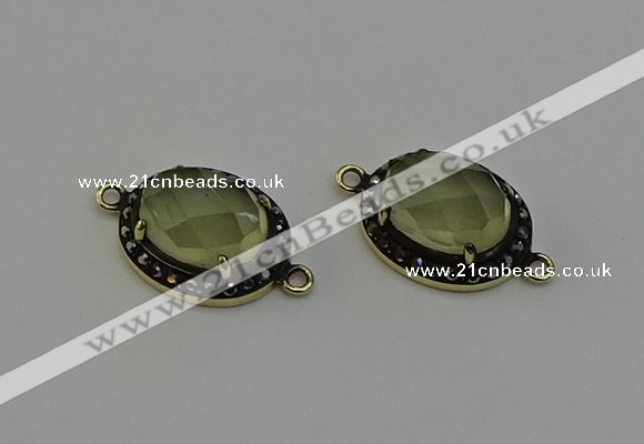 NGC5128 16*20mm oval lemon quartz gemstone connectors wholesale