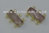 NGC5351 12*30mm - 15*30mm faceted rectangle rose quartz connectors