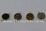 NGC5602 15mm - 16mm coin plated druzy agate connectors wholesale