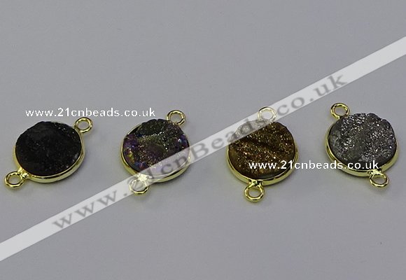 NGC5602 15mm - 16mm coin plated druzy agate connectors wholesale