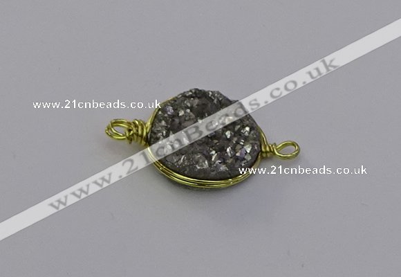 NGC5605 15mm - 16mm coin plated druzy quartz connectors wholesale