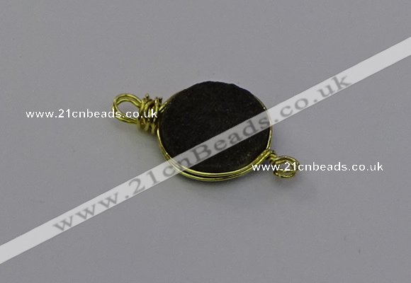 NGC5611 15mm - 16mm coin plated druzy quartz connectors wholesale