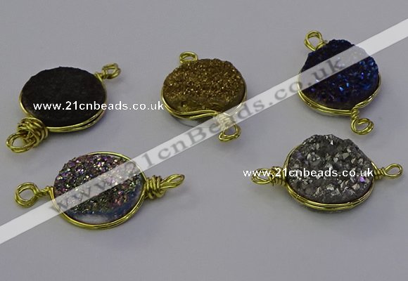 NGC5613 15mm - 16mm coin plated druzy quartz connectors wholesale