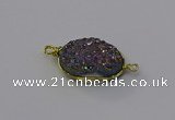 NGC5619 15*20mm oval plated druzy quartz connectors wholesale