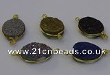 NGC5624 15*20mm oval plated druzy quartz connectors wholesale