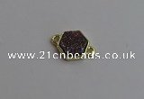 NGC5853 12*12mm hexagon plated druzy agate connectors wholesale