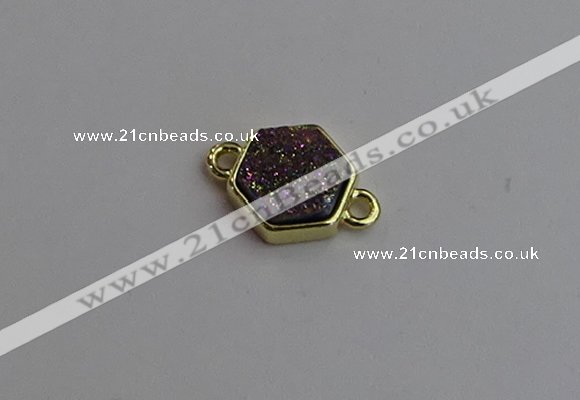 NGC5853 12*12mm hexagon plated druzy agate connectors wholesale