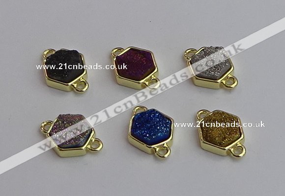 NGC5858 12*12mm hexagon plated druzy agate connectors wholesale