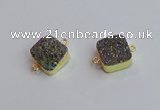 NGC5977 16*16mm square plated druzy agate connectors wholesale