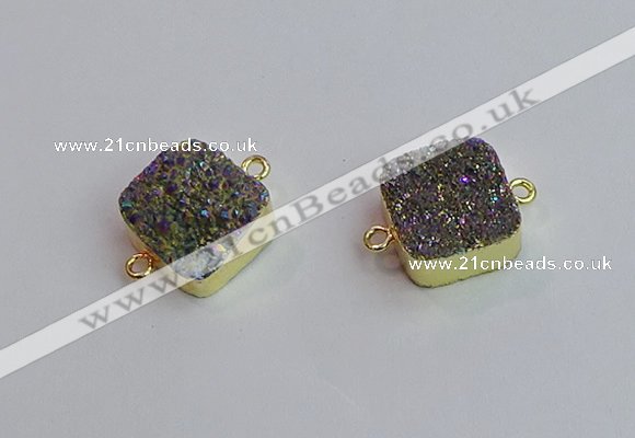 NGC5977 16*16mm square plated druzy agate connectors wholesale