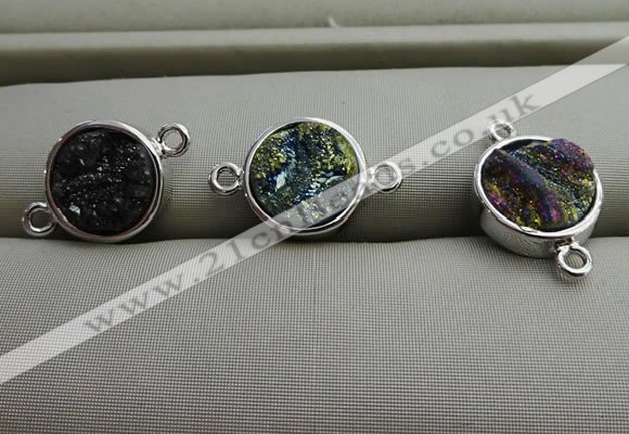 NGC6005 12mm coin plated druzy agate connectors wholesale