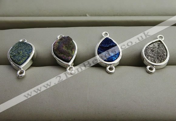 NGC6006 10*12mm flat teardrop plated druzy agate connectors wholesale