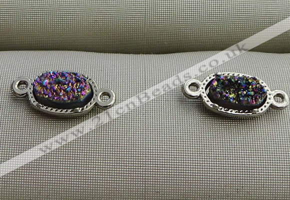 NGC6012 5*8mm oval plated druzy agate connectors wholesale