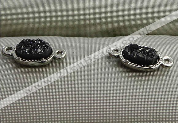 NGC6014 5*8mm oval plated druzy agate connectors wholesale