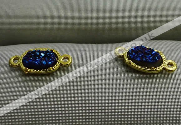 NGC6023 5*8mm oval plated druzy agate connectors wholesale