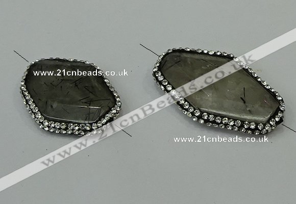 NGC6508 25*30mm - 25*40mm freeform black rutilated quartz connectors