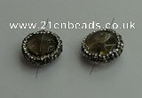 NGC6580 18mm - 20mm flat round smoky quartz connectors wholesale