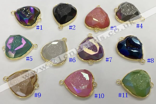 NGC7000 20mm faceted heart plated druzy agate connectors