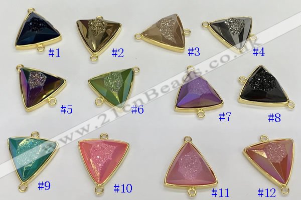 NGC7003 20*20mm faceted triangle plated druzy agate connectors