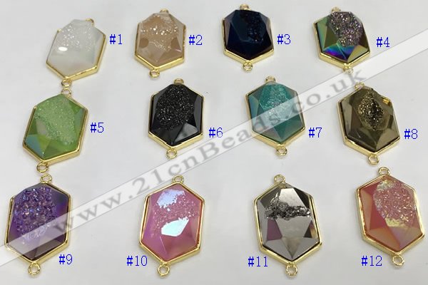 NGC7006 18*25mm faceted hexagon plated druzy agate connectors