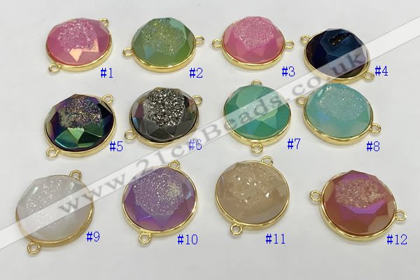 NGC7012 20mm faceted coin plated druzy agate connectors