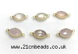 NGC7035 11*15mm faceted oval rose quartz connectors