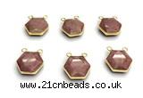 NGC7067 16mm faceted hexagon pink wooden jasper connectors