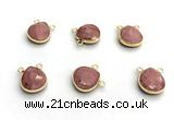 NGC7069 14mm faceted flat teardrop pink wooden jasper connectors