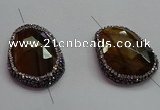 NGC7524 25*35mm - 28*38mm faceted freeform yellow tiger eye connectors