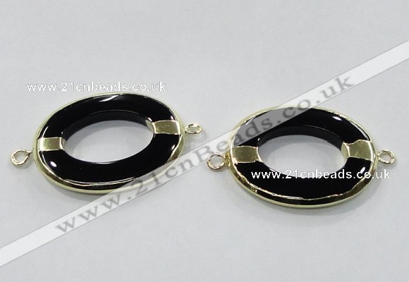 NGC888 30*40mm oval black agate connectors wholesale