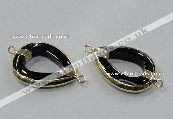 NGC889 30*40mm teardrop black agate connectors wholesale