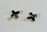 NGC987 15*15mm cross black agate gemstone connectors wholesale