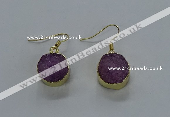 NGE278 15mm - 16mm coin druzy agate gemstone earrings wholeasle