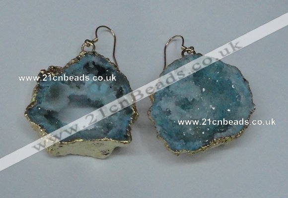 NGE31 30*35mm - 35*40mm freeform plated druzy agate earrings